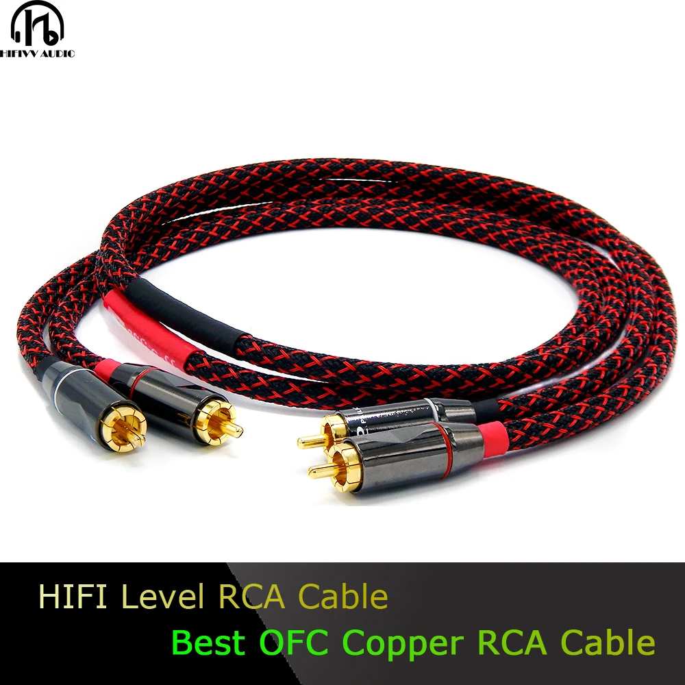 Audio RCA Cable HIFI Gold-Plating Plug Connector 4N OFC Copper Wire AMP TV CD Player Lotus Socket shielding core signal Wires