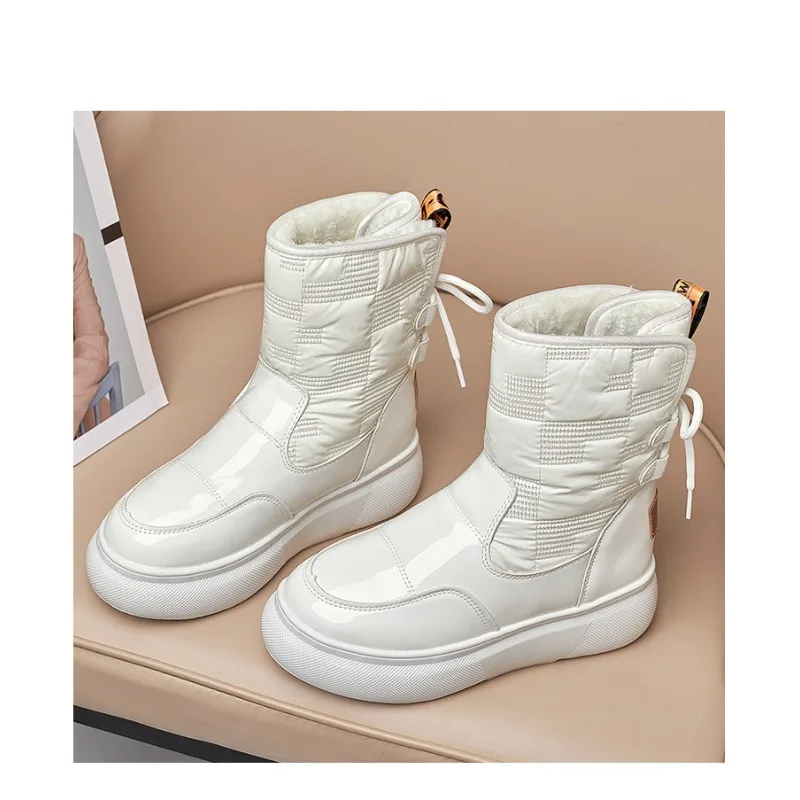 White Platform Insulated Snow Boots for Winter, New British Style Fleece Short Cotton Boots, Winter Work Boots Thigh High Boots