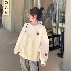 Apricot Creative Love Plus Size Leisure Crew Neck Sweatshirt Sweet Women's Fall/Winter 2024 New White College Style Loose Jacket