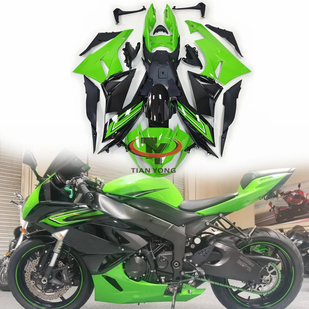 Bodywork Cowling Green and black glossy lines craftsmanship For Kawasaki ZX6R 2009-2010-2011-2012 ZX 6R 636 Full Fairing Kit