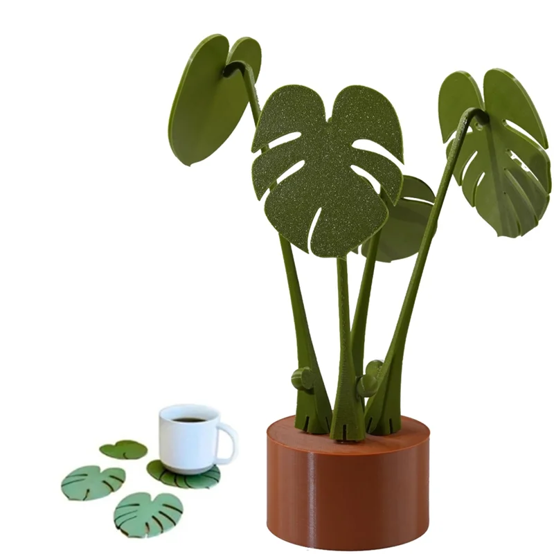 

ABFI Monstera Plant Coasters Set Plant For Dining Table Reusable Coaster Office Desk(Brown Base)