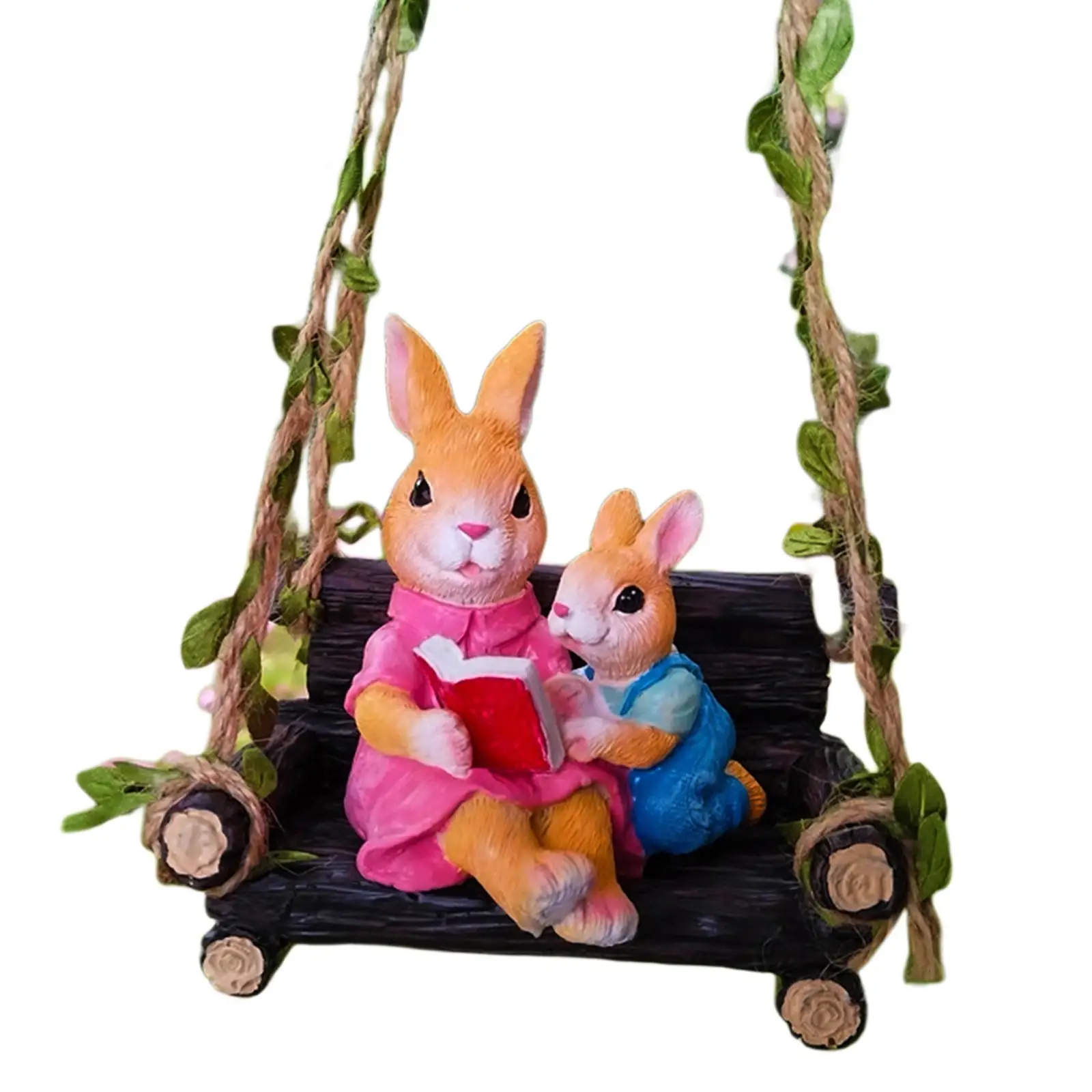 Garden Bunny Swing Statue Hanging Animal Figurine Resin Craft Cute Rabbit