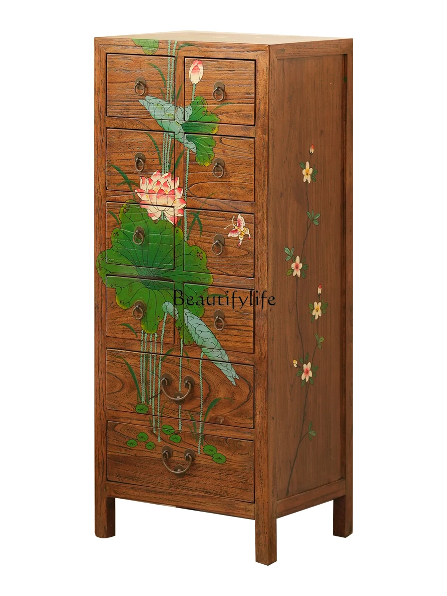 

Solid wood chest of drawers painted retro light luxury bedroom locker simple new Chinese furniture