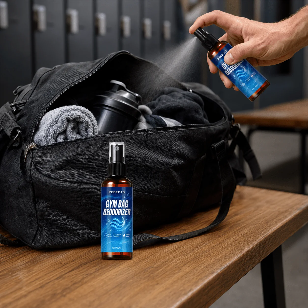 Gym Bag Deodorizer Spray, No‑Wash Sweat Odor Remover, for Sports Backpack, Shoe Bag & Yoga Bag