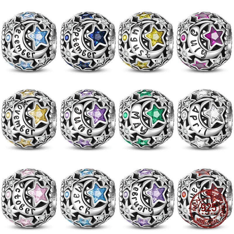 2024 New 925 Sterling Silver January-December Birthstone Charms Fit Pandora Original Bracelets DIY Jewelry Making For Women Gift