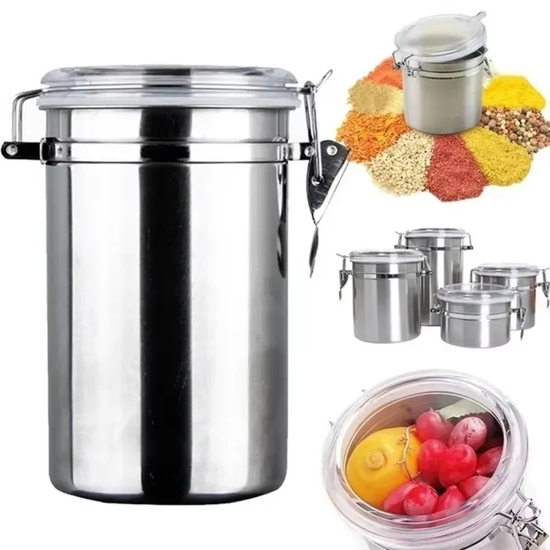 Stainless Steel Coffee Tea Storage Jar With Transparent Window Sealed Moisture Resistant Container Dry Food Nuts Snacks Kitchen