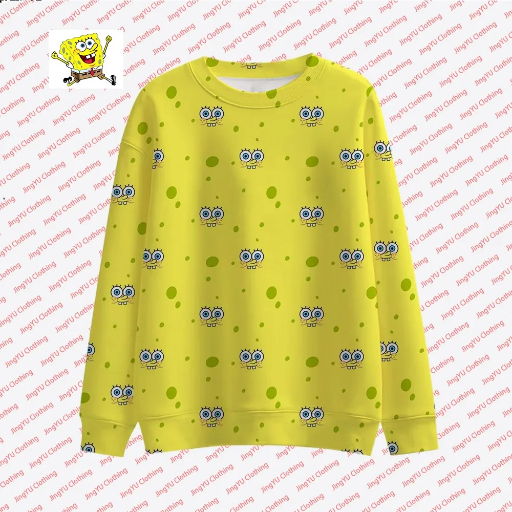 Jersey informal de manga larga para mujer, ropa de calle con estampado de estrellas Rosas y Bob Esponja, cuello redondo, a la moda, para otoño,