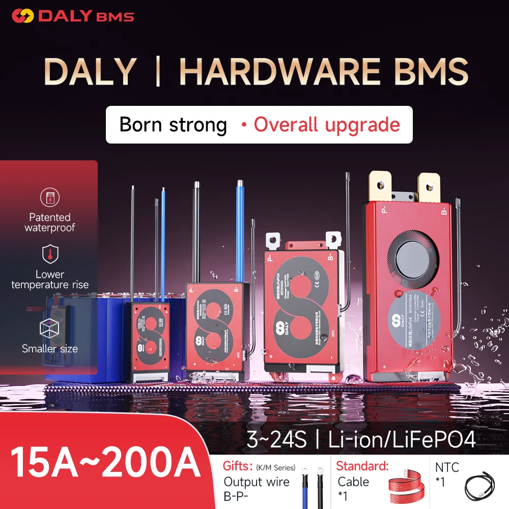 DALY Hardare BMS 18650 battery Li-ion LFP 3s 4s 8s 13s 14s 16s 24S 12V 24v 36v 48v 60V 72V 100A 120A 150A 200A 250A Home Storage