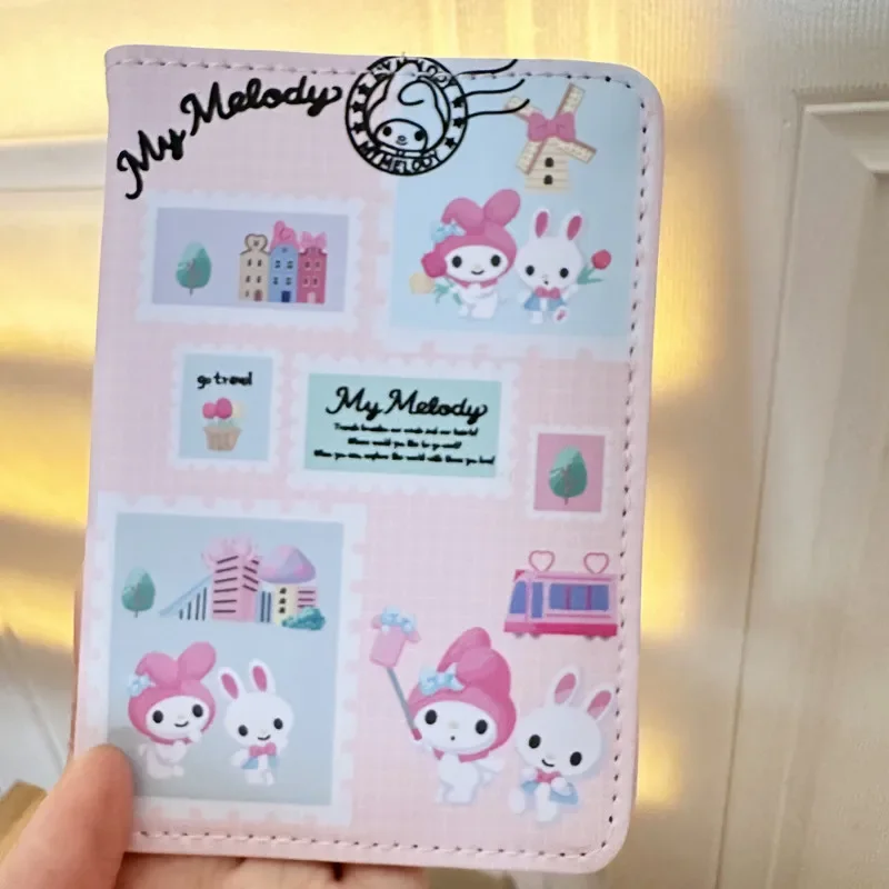 Sanrio Cinnamoroll Kuromi Mymelody Cartoon PU Passport Cover kawaii Anime Travel ID Credit Card Holders Clip Bags Girls Gifts