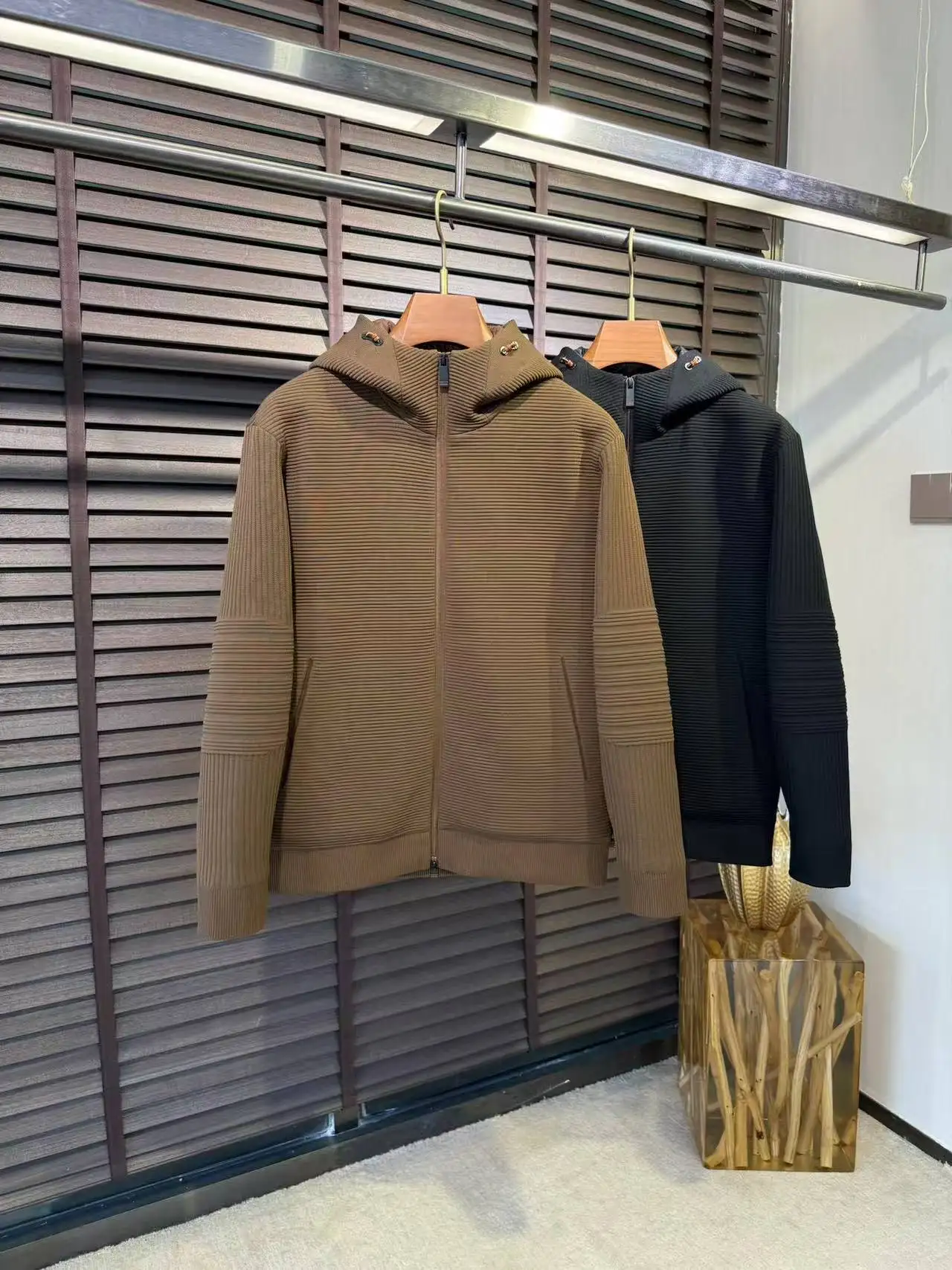 

Men's Casual Woolen Knitted Long Sve Zipper Hooded Jaet Autumn Winter New Sle Durable down Coat Comfortable Warmth