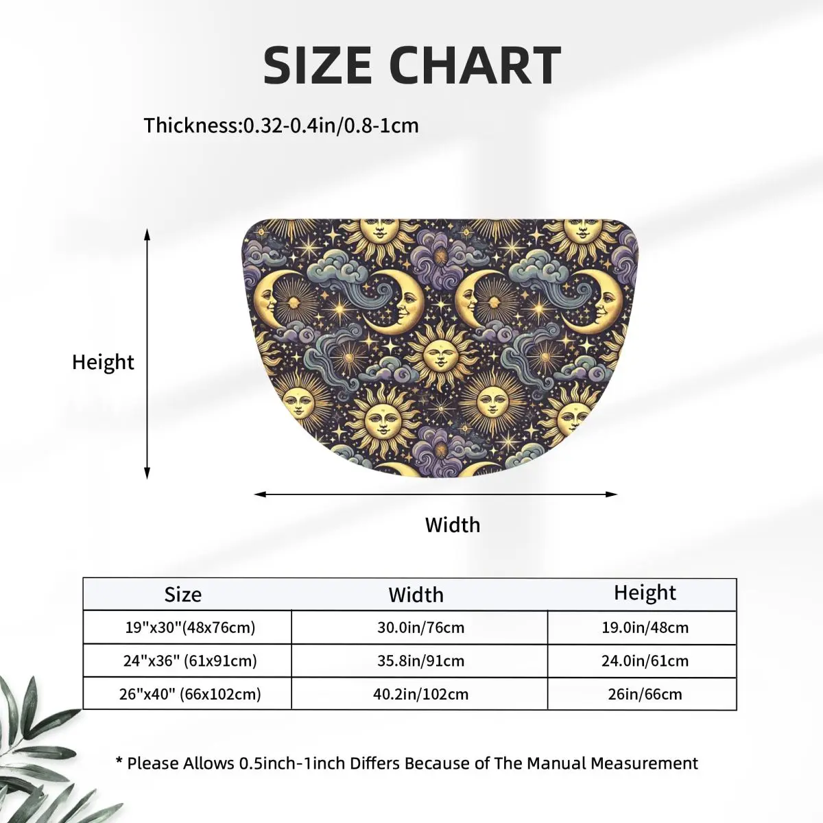 Sun And Moon Whimsigoth Pattern Soft Flannel Half Round Doormat Non Slip Bathroom Mat Absorbent Floor Carpet for Living Room