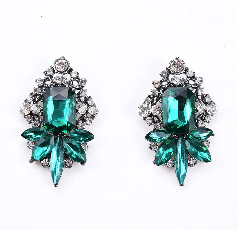 Wedding White Crystal Earrings Rhinestone korean Vintage Green Big Flower Stud Earrings Women Jewelry Gift Christmas Wholesale