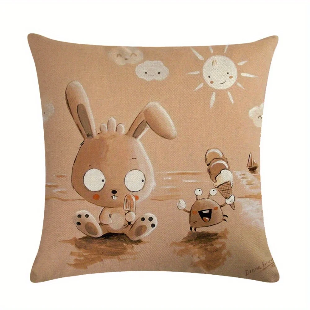 Childlike cartoon illustrations printing pillow cover Short plush Suitable living rooms bedrooms sofas throw cushion cover