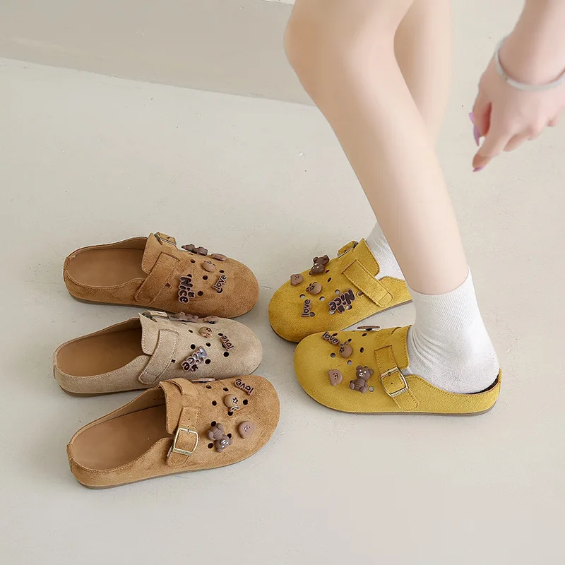 

Large Size Women's Slip-On Shoes Adorable Accessories Flat Bottom Outdoor Wearable Slippers Cute Head Covered Clogs