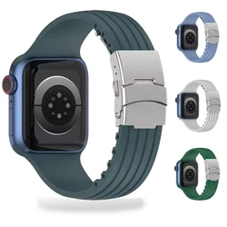 Correa de silicona suave para Apple Watch, 46mm, 44mm, 40mm, 49mm, 42mm, 41mm, 45mm, pulsera deportiva de Metal para iWatch Ultra 10/9/8/7/6/5/4/9/SE