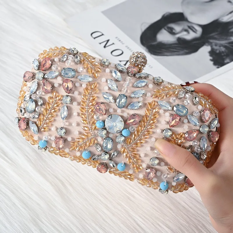 Women Beaded Rhinestone Evening Clutch Bag Colorful Crystal Embroidery Handbag Crossbody Purse for Wedding Prom Party Banquet