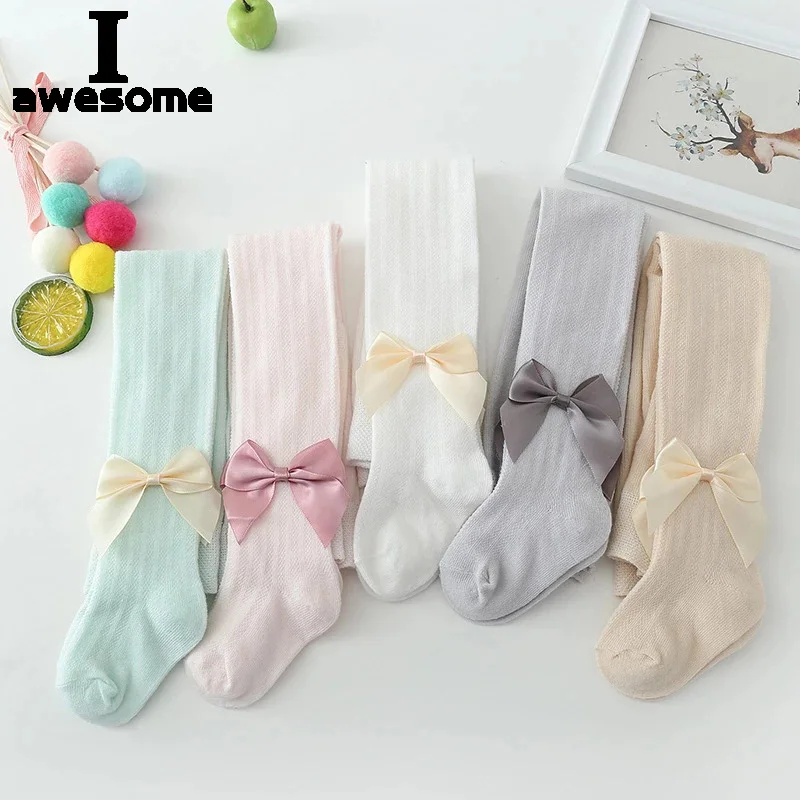 New Summer Girls Pantyhose Soft Cotton Breathable Mesh Bow Tie Decor Tights Stockings Princess Babys Kids Anti-mosquito Leggings