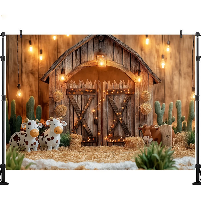 LS Photography Background Boho Farm Barn Balloon Arch Child Birthday Party Cake Smash Portrait Decor Backdrop Photo Studio