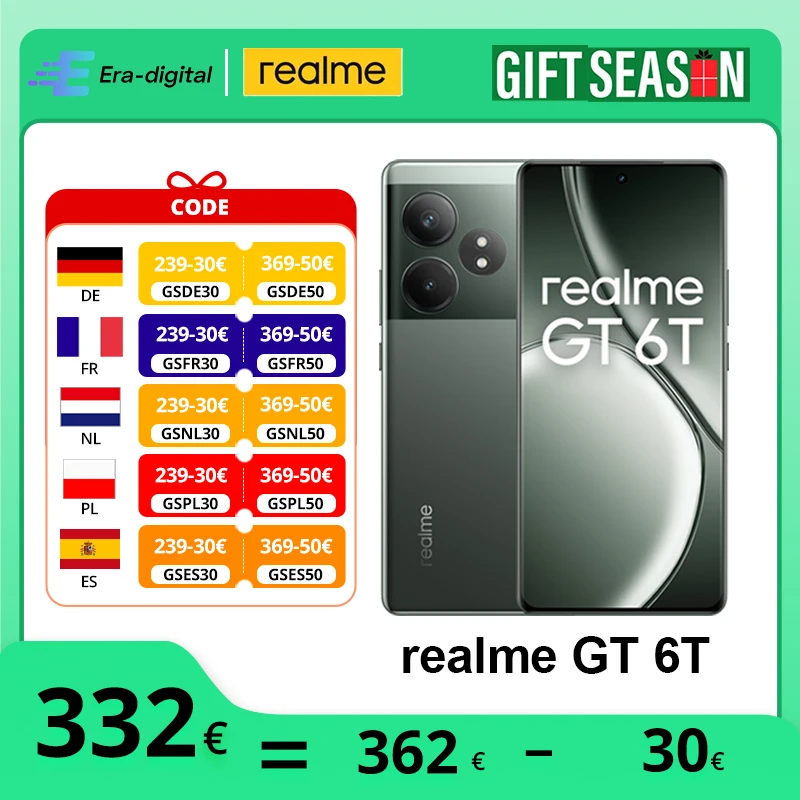 Global Version realme GT 6T 5G Smartphone 6000nit Hyper Display 120W SUPERVOOC Charge Snapdragon 7+ Gen 3 5500mAh Battery 50MP