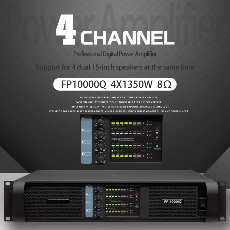 FP10000q 4-channel professional power amplifier 2500W suitable for subwoofers and linear array speaker amplifiers 4x1350W 8 ohms
