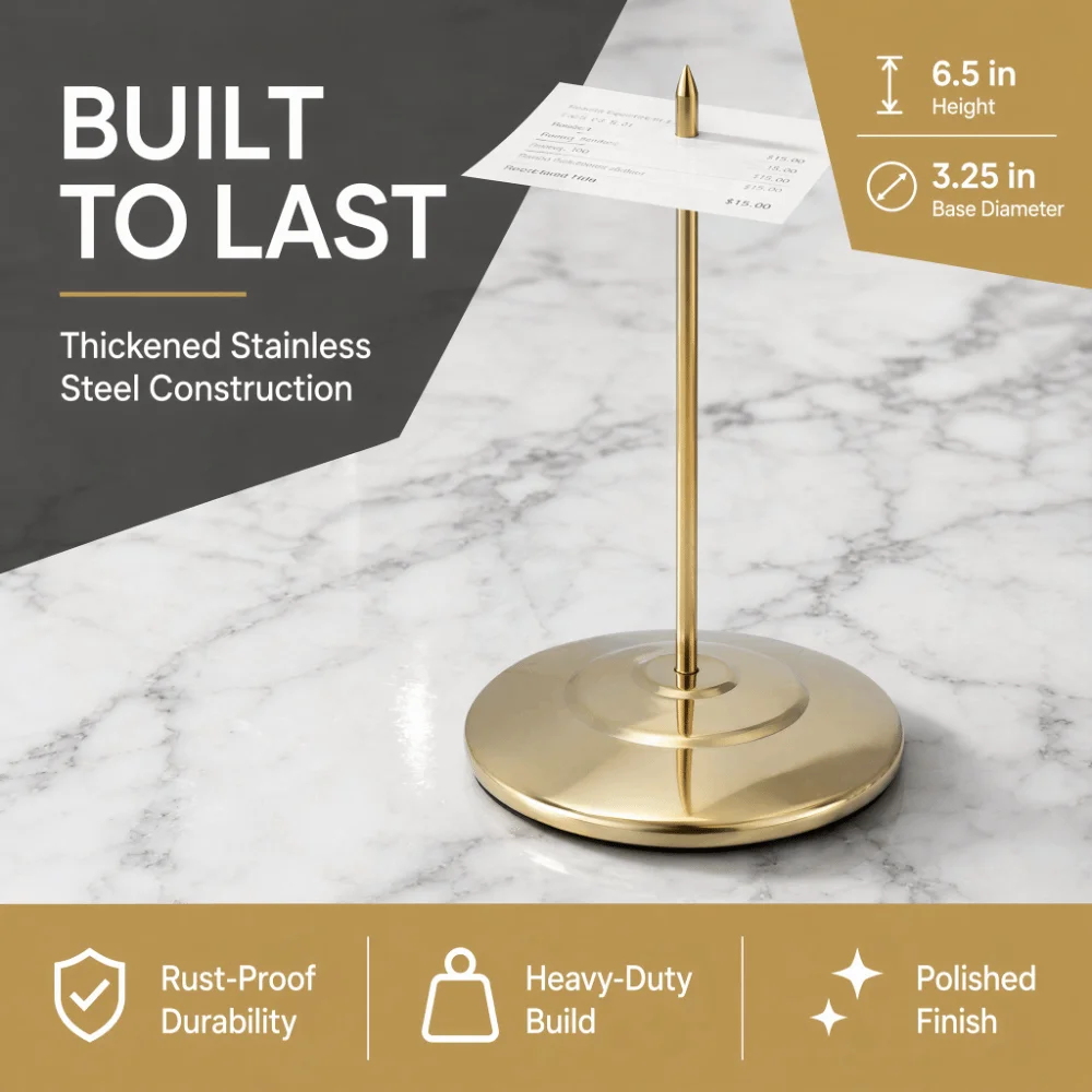 Stainless Steel Receipt Spike Holder Thickened Round Bottom Ticket Stabber Rod Golden Straight Rod Bill Holder Spike view 3