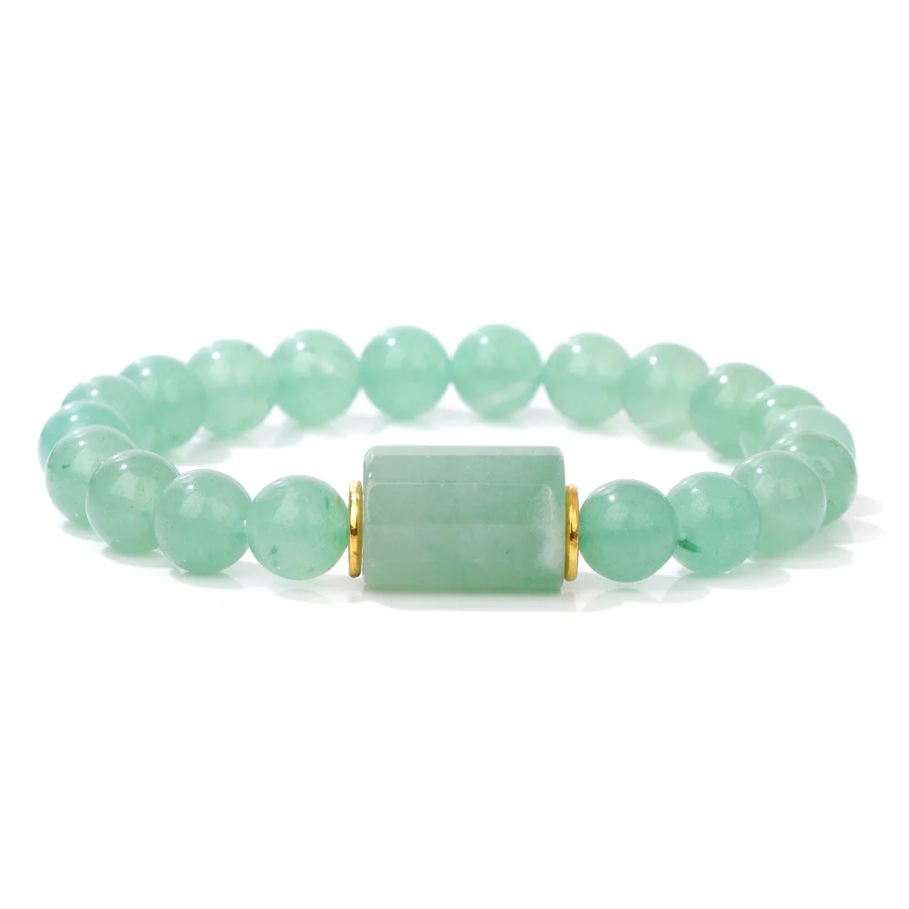 Natrual Stone Bracelet for Women Men Cylinder Crystal Charm Green Aventurine White Quartzs Obsidian Bangles Bracelet Jewelry