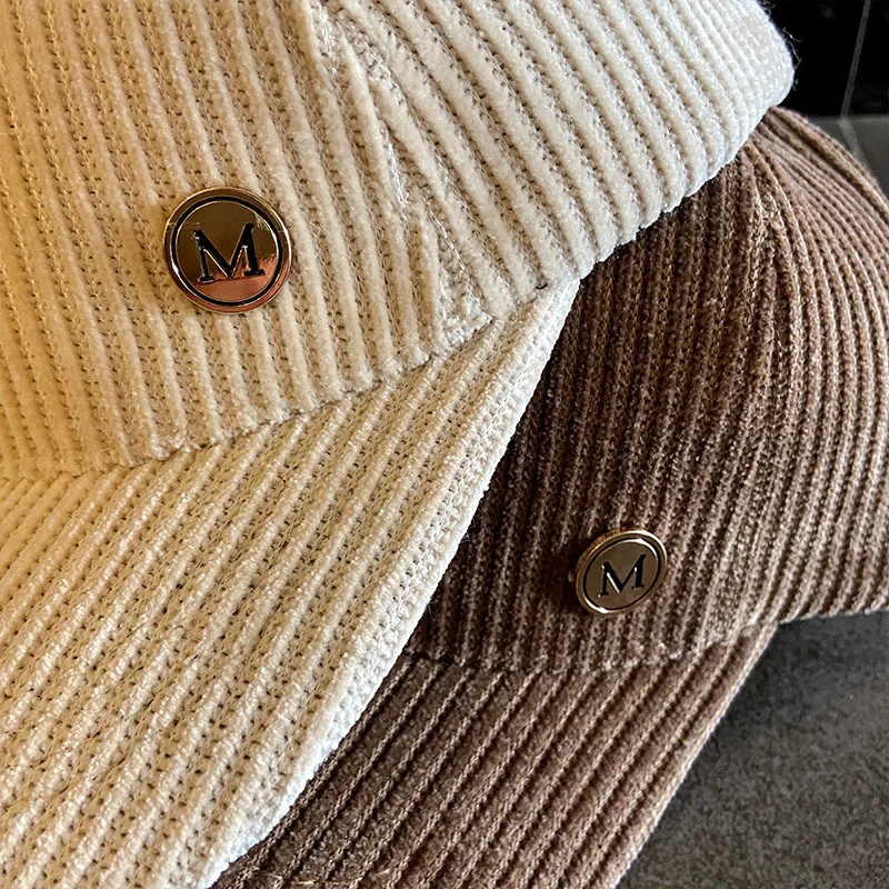Baseball Cap Women Autumn Winter Solid Color Trendy Corduroy Korean Adjustable Snapback Hats For Women Men Fashion Cap Female image 4