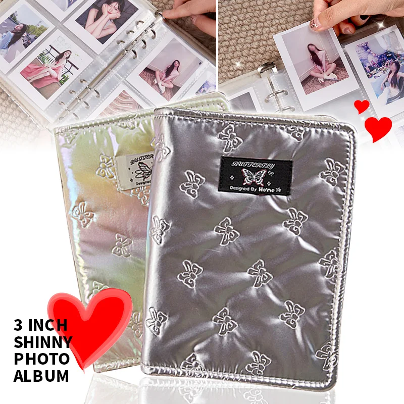 3 Inch Photocard Binder Kpop Album Shinny Bow Idol Mini Idol Pictures Storage Case Collect Book Kpop Card Binder School Supplies