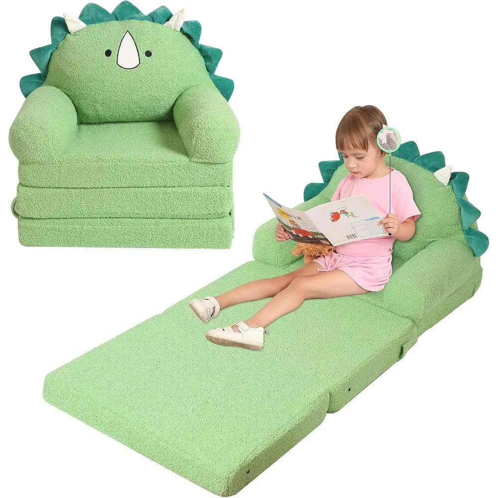 

Foldable Kids Sofa, Triceratops Toddler Couch with Tri Folding Foam Cushions, Comfy Kids Couch for Age 3-6