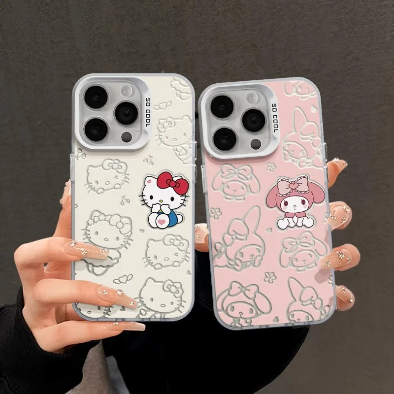 

MINISO Anime Cartoon Full Screen Hello Kitty Phone Case for iPhone 16 Pro Max 15Pro 14 Full Coverage Cute Phone Protective Cover