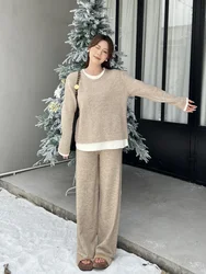 Korean New Design Fake Two-piece Knitted Sweater Wide-leg Pants Two-piece Set Loose Casual Versatile Sweater Set Trendy