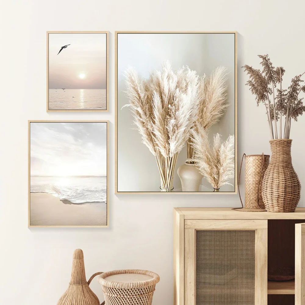 3pcs Sunrise Beach Sea Wave Beige Landscape Canvas Prints Perfect Natural Scenery Plant Seaside Posters For Living Room Wall Art