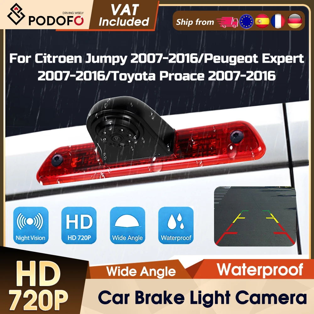 Podofo Rückfahrkamera mit Bremslichtfunktion für Citroen Jumpy 2007-2016/Peugeot Expert 2007-2016/Toyota Proace 2007-2016