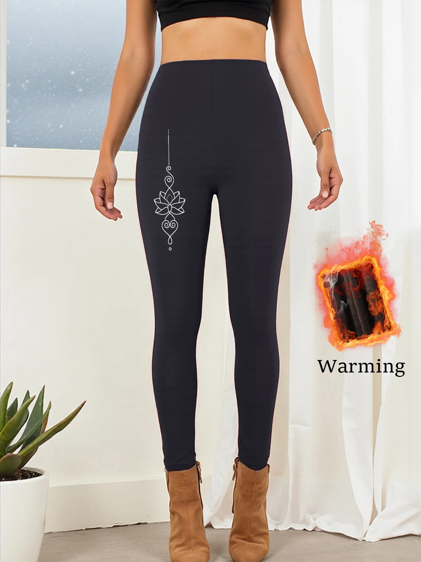 Kreative Lotus Anhänger Druck Frauen Lange Hosen Warme Trendige Kleidung Bequeme Hohe Elastische Leggings Einfache Yoga Strumpfhosen