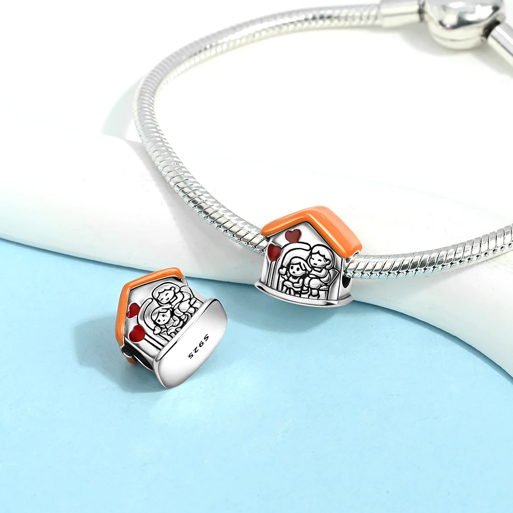 Cozy 925 Sterling Silver Family House Parent-Child Couple String Decoration Fit DIY Bracelet Necklace Party Gifts and Souvenirs