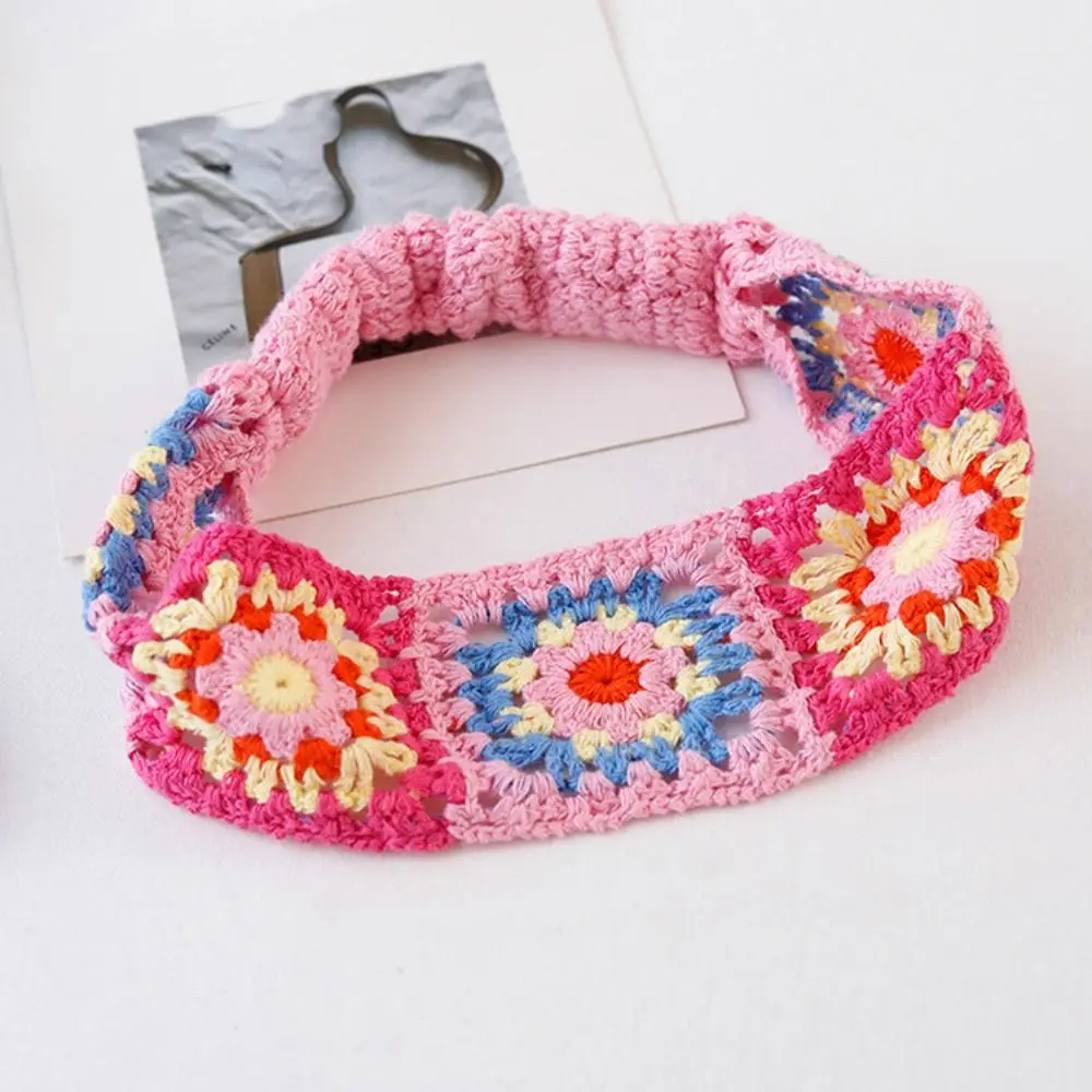 

Flower Knitted Headband Colorful Bohemian Hollow Crochet Bandana Beach Headwear Girl Hair Accessories Ethnic Style Hair Band