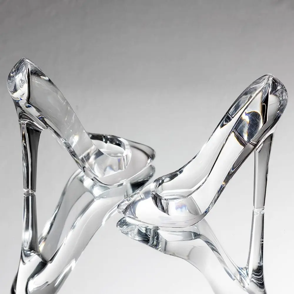 Crystal Glass Slipper Shoe Ornaments High Heels Shoes Figurine Ornaments Living Room Acrylic High Heels Statue Decoration Shoes