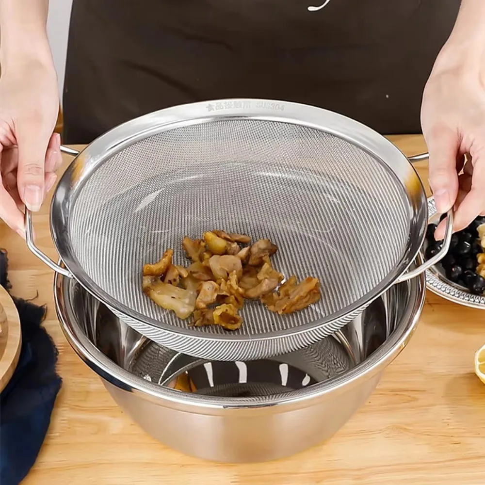 Stainless Steel Strainer Basket Large Fine Mesh Juice Rice Flour Sieve with Double Handles Multi-size Food Filter Drainer