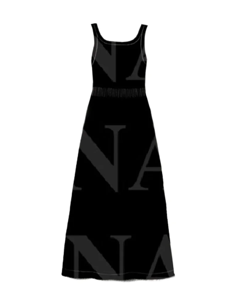 

ALXNAN Women's Dress Black Long A-line Elegant Sleeveless Dress 2025 Autumn Office Lady Casual Slim-fit Female Clothing L52208
