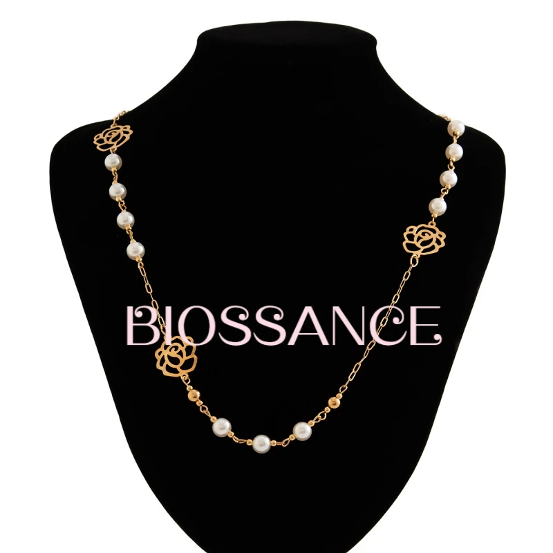 BIOSSANCE nueva moda y exquisito Material CCB imitación perla larga collar suéter cadena para mujeres joyería accesorios regalos