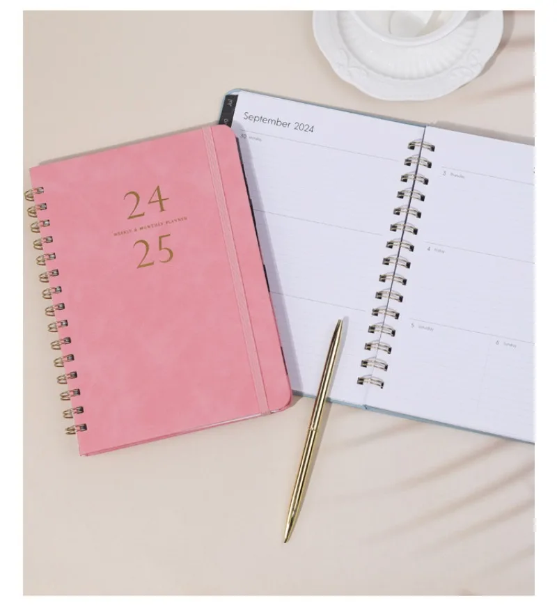 Leather Planner 2024 Portable Small Spiral Notebook Coil Diary Books Waterproof Pocket Journal Notebooks Weekly And Monthly