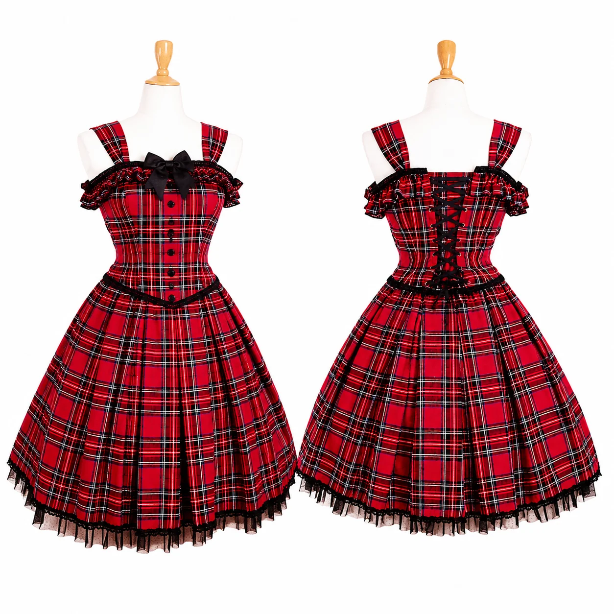 

Red Plaid Cotton Gothic Punk Dress Custom Made Alternative Fashion Cosplay Costume [CK600]