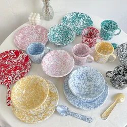 European Enamel Dinner Plate Set Retro Splash Ink Home Dishes and Plates Sets Creative Living Room Desktop Fruit Salad Dish