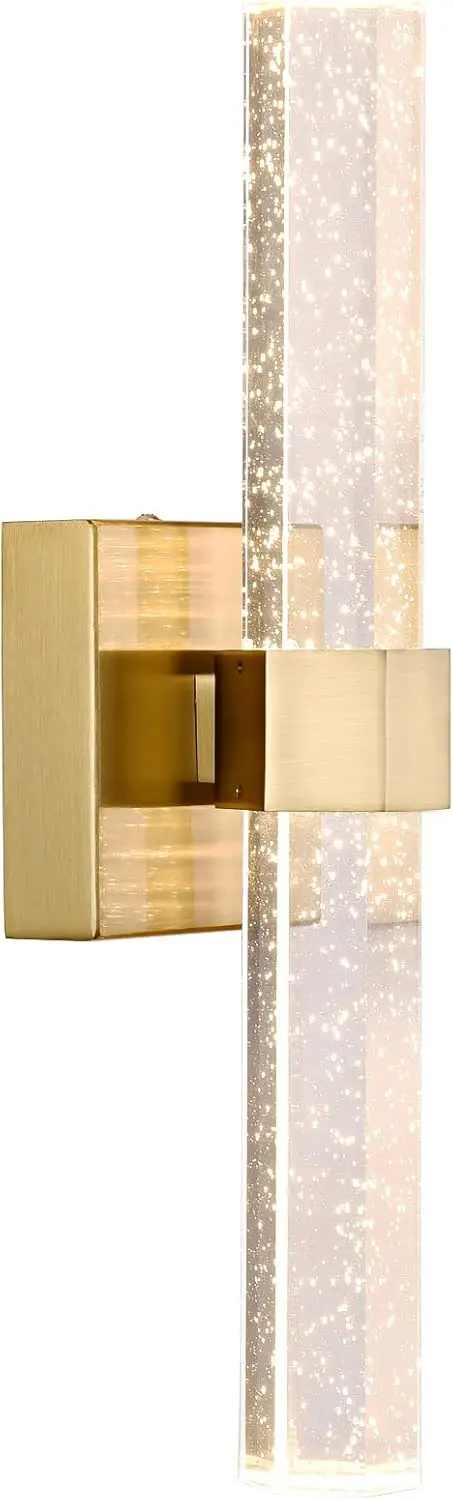 Gold  Sconce,Crystal Sconces  Lighting with Antique Brass Finish,LED 3000K/Warm White/12W(60W Equiv.),Bubble Glass Modern Indoor