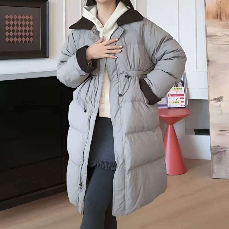 Doudoune longue en velours côtelé pour femme, manteau à revers, amincissant, épais, polyvalent, tendance, automne et hiver