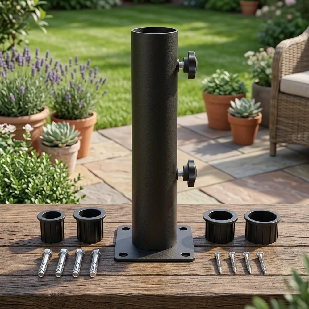 Ground Securing Umbrella Base Stand Constructed from Carbon Steel for Reliable Support of Canopy Style Sunshades