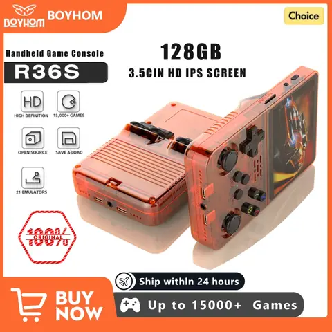 128G 오픈 소스 R36S 비디오 게임 콘솔 Linux 시스템 3.5 인치 IPS 스크린 오렌지 휴대용 포켓 비디오 플레이어 64GG 최고의 게임