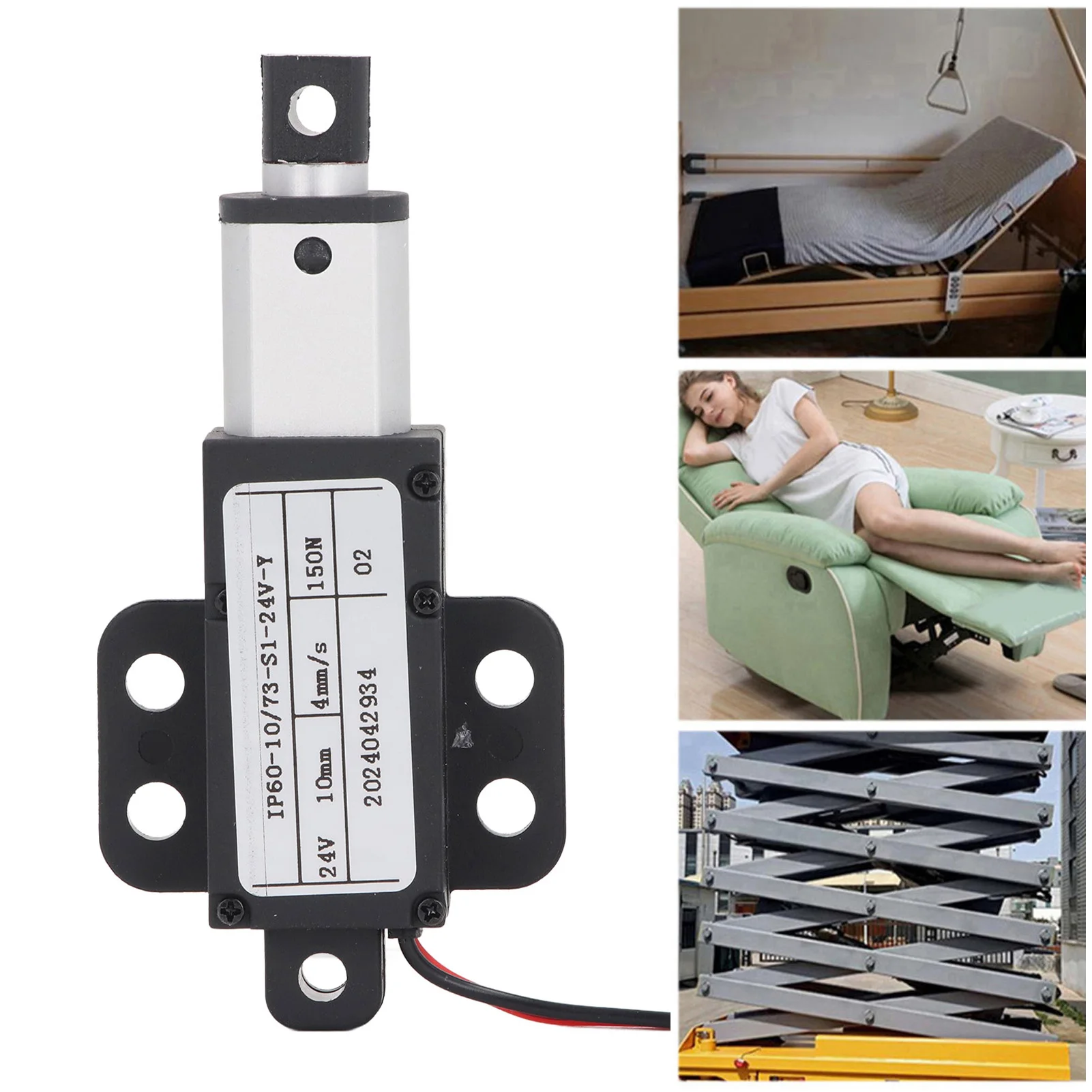 Electric Micro Linear Actuator 4mm/s 150N Thrust 10mm Stroke IPX4 Linear Motion Actuator for Sofa Robot TV Table Window DC24V