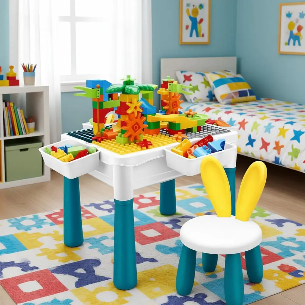 

Многофункциональный детский игровой стол и стулья с регулируемой высотой, отсеком для хранения, лабиринтом для шариков, зоной для игр с водой и песком, 105 деталей для сборки