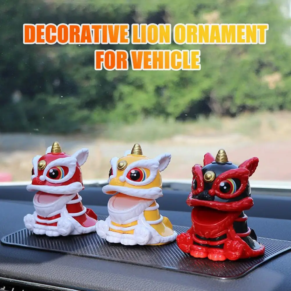 Lion Sculpture for Car Chinese Style Lucky Lion Dance Model Solar Powered Home Decoration 2024 Year of The Dragon Ornaments